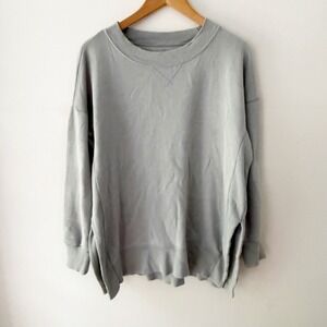 Aerie Sweatshirt Womens Small Gray Oversized Side Slit Crewneck Comfy Loungewear